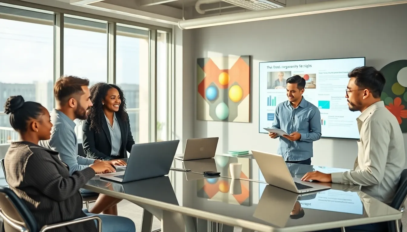 diverse team collaborating in a modern office environment.